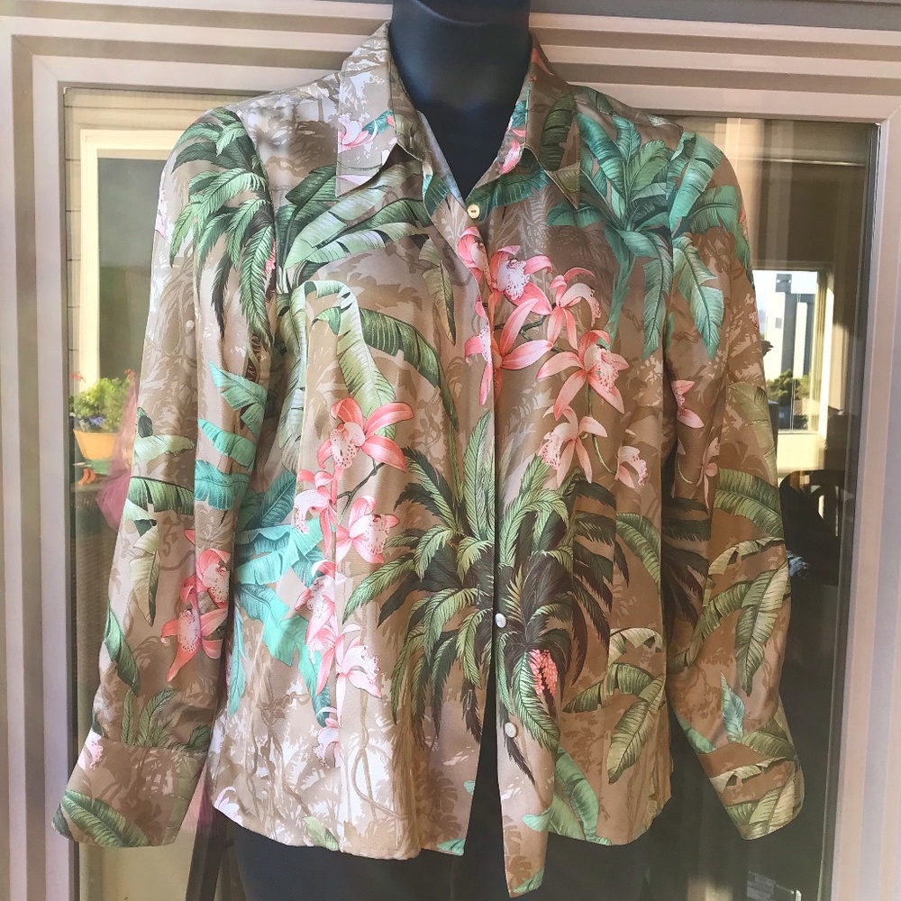 Tommy Bahama 100% silk orchids palms, XL/16